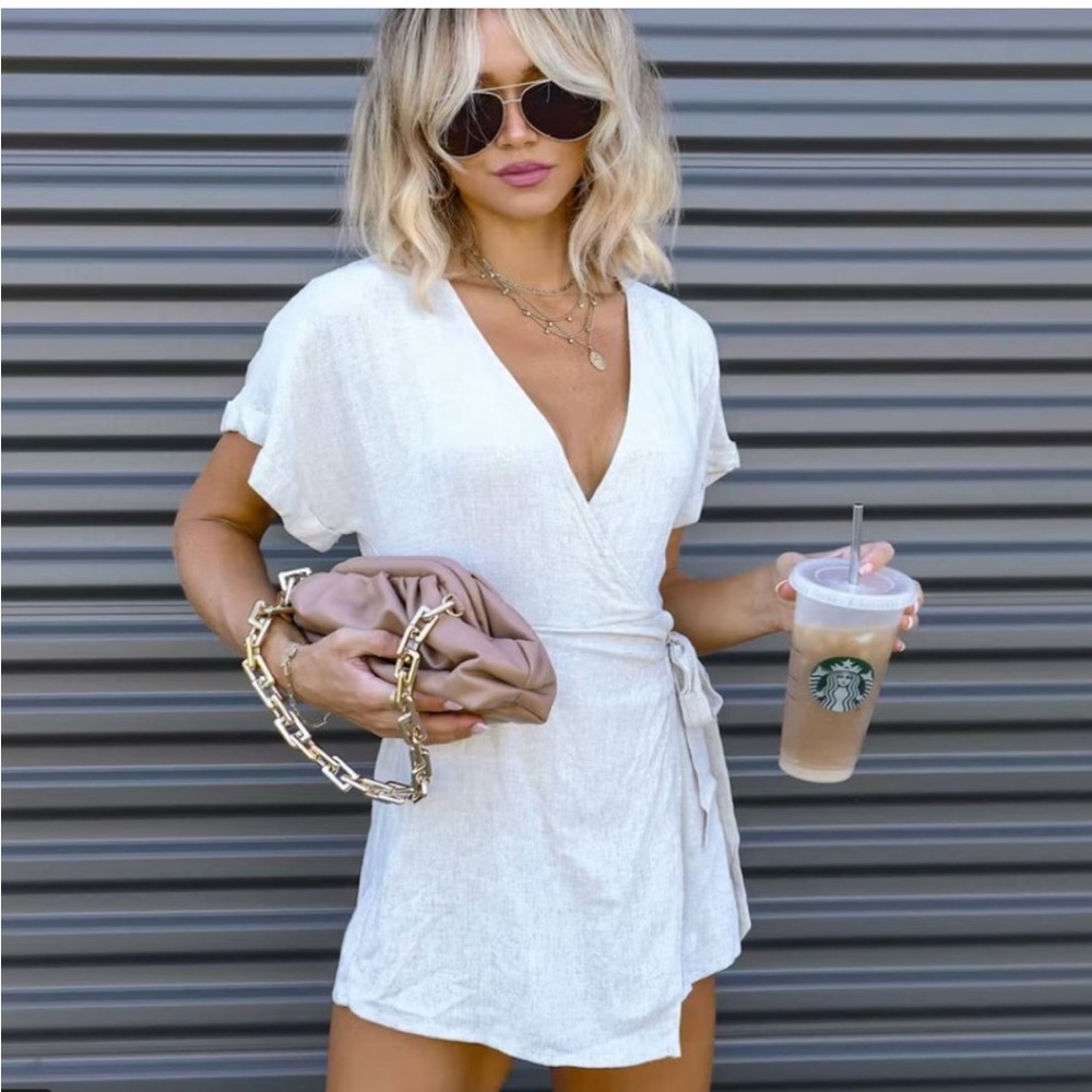 Vici Lauren wrap romper in Oatmeal